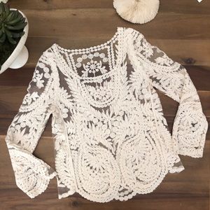 Cottagecore Crochet Lace Sheer Top Size M